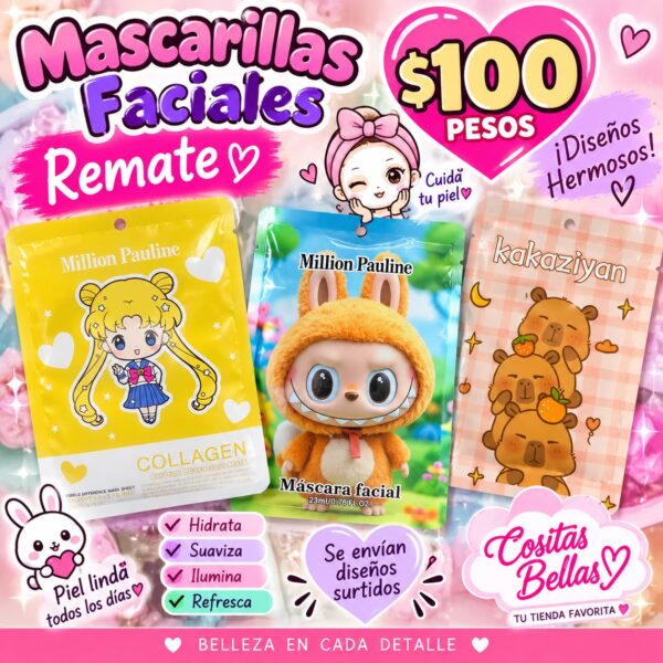 Mascarillas facial diseños 100 pesos  10 x 1000